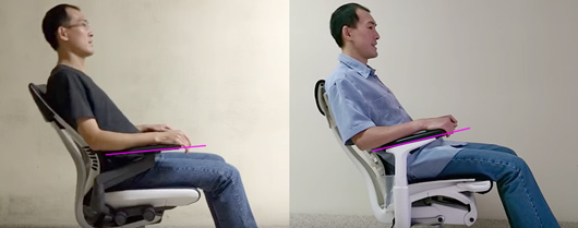 Two photos showing the reclined armrest angle on the Gesture and the Embody.