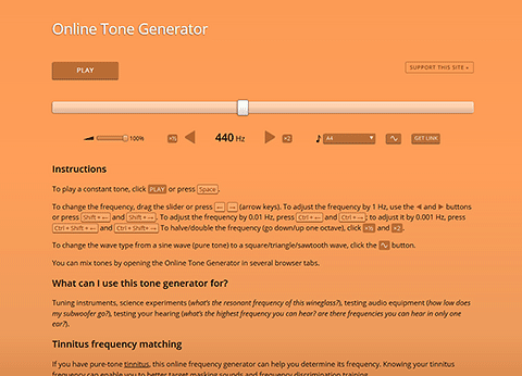 Screenshot of the Online Tone Generator