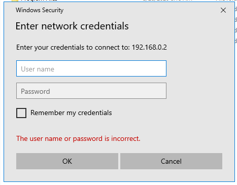 "The user name or password is incorrect" error message